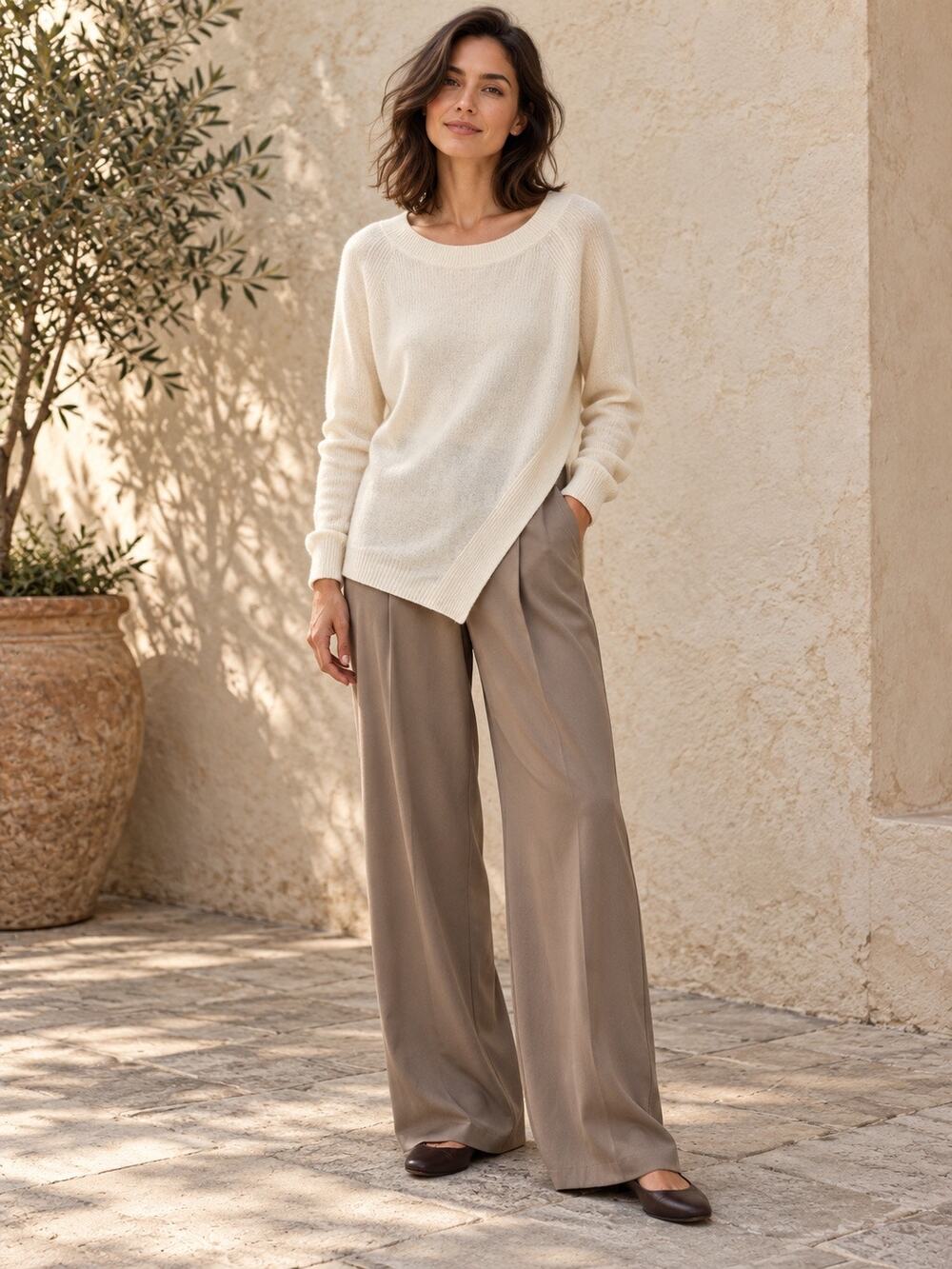 NAKED CASHMERE Ivory 100% Cashmere Crossover Hem Sweater L NWT